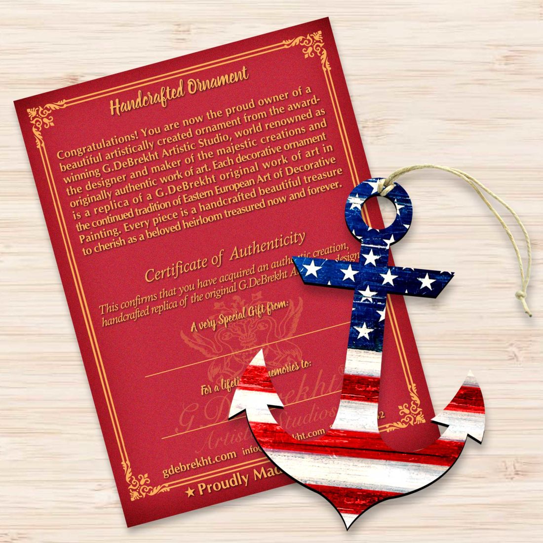 Adornos de madera con ancla de la bandera estadounidense - Decoración patriótica estadounidense - 8198913