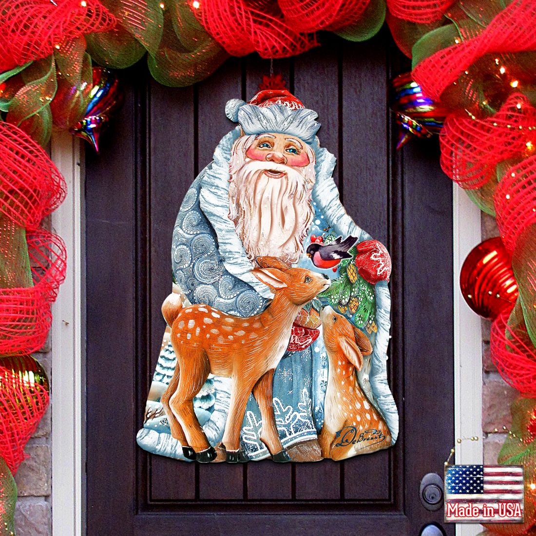 Decoración navideña para puerta "Tesoro invernal" de G. DeBrekht - Decoración navideña de Papá Noel y muñeco de nieve - 8114500H