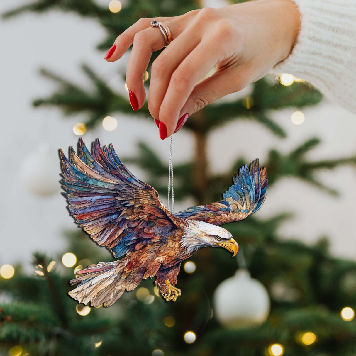 Adornos de madera de águila calva en vuelo de G.Debrekht - Decoración navideña con temática de vida silvestre - 8710101-3
