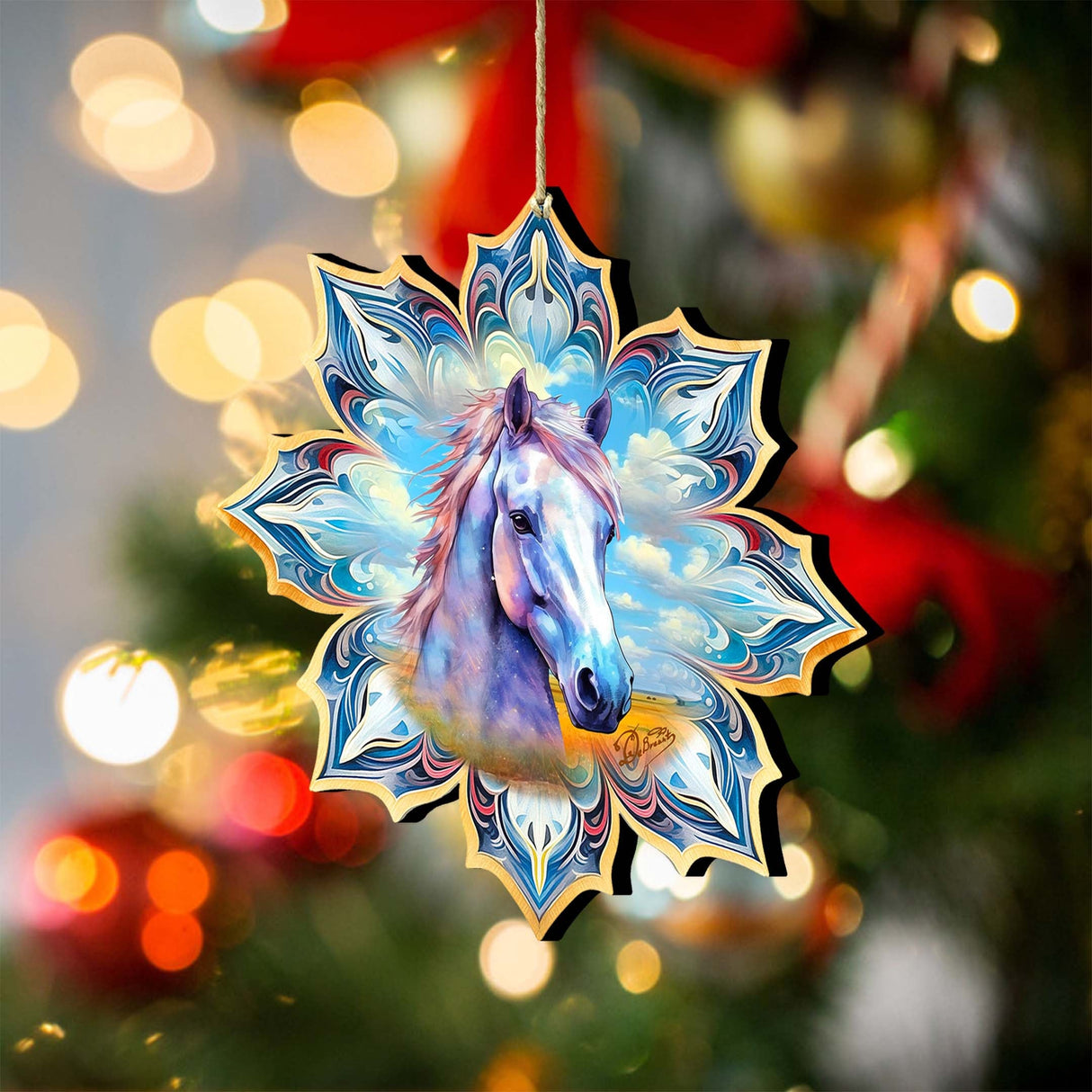 Adornos de madera con forma de copo de nieve de caballo blanco de G. Debrekht - Decoración de vida silvestre - 8688433