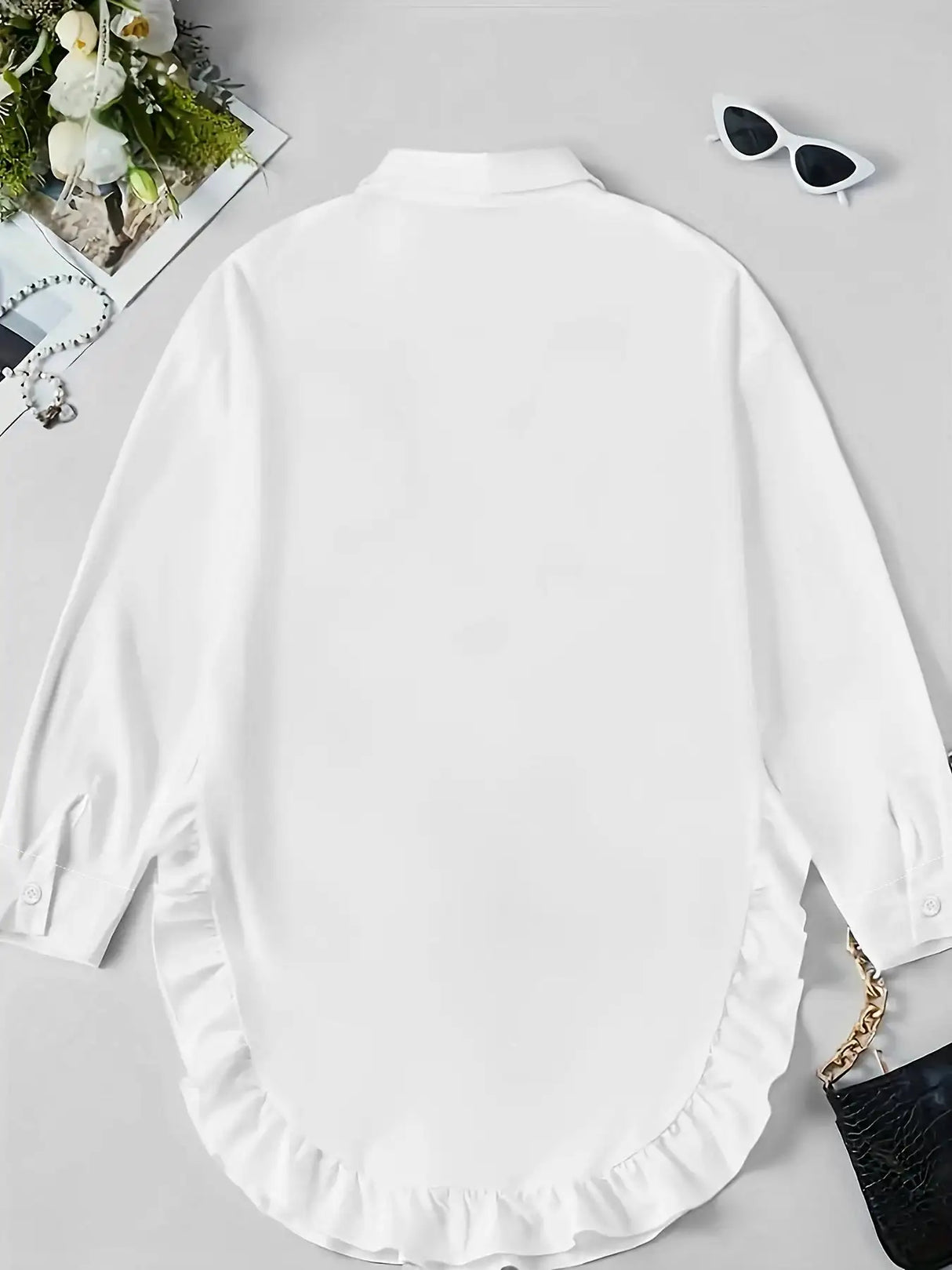 Hem Ruffled Casual Long Sleeve Shirt - Lootquake