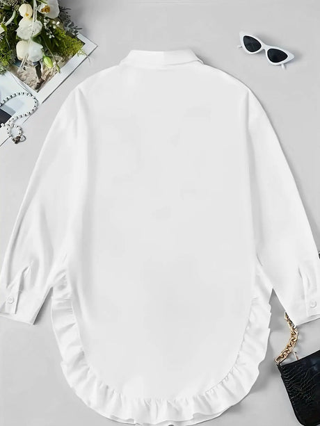 Hem Ruffled Casual Long Sleeve Shirt - Lootquake