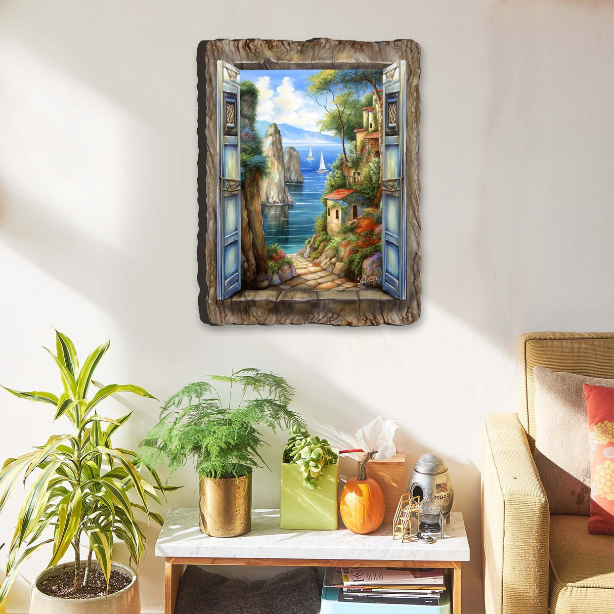 Arte mural con ventana de pueblo costero de G. DeBrekht Coastal Decor - 8492105W