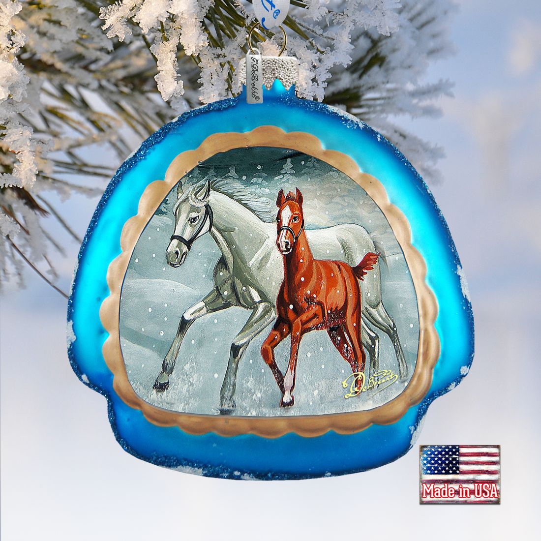 Adorno de cristal con caballos de invierno de G. DeBrekht - Decoración navideña - 756-015