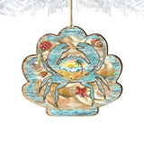 Seashell Crab Wooden Ornaments - Tree Ornament by G. DeBrekht - Coastal Holiday Decor - 8198549-2