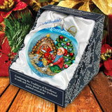 Adorno grande de cristal azul "Nacimiento junto al árbol de Navidad" de G.Debrekht - Decoración navideña - 73930B