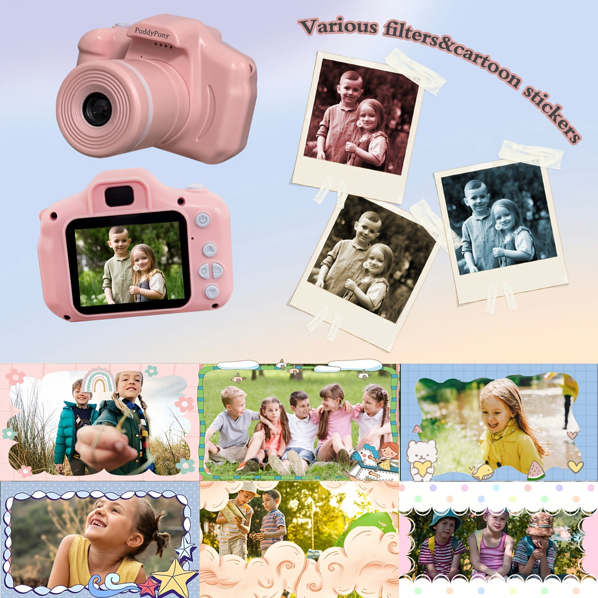 Appareil photo numérique pour enfants 32 Go - Portable, objectif long, vidéo HD, design adapté aux tout-petits - Cadeau idéal pour un anniversaire, un festival ou Noël pour les jeunes photographes