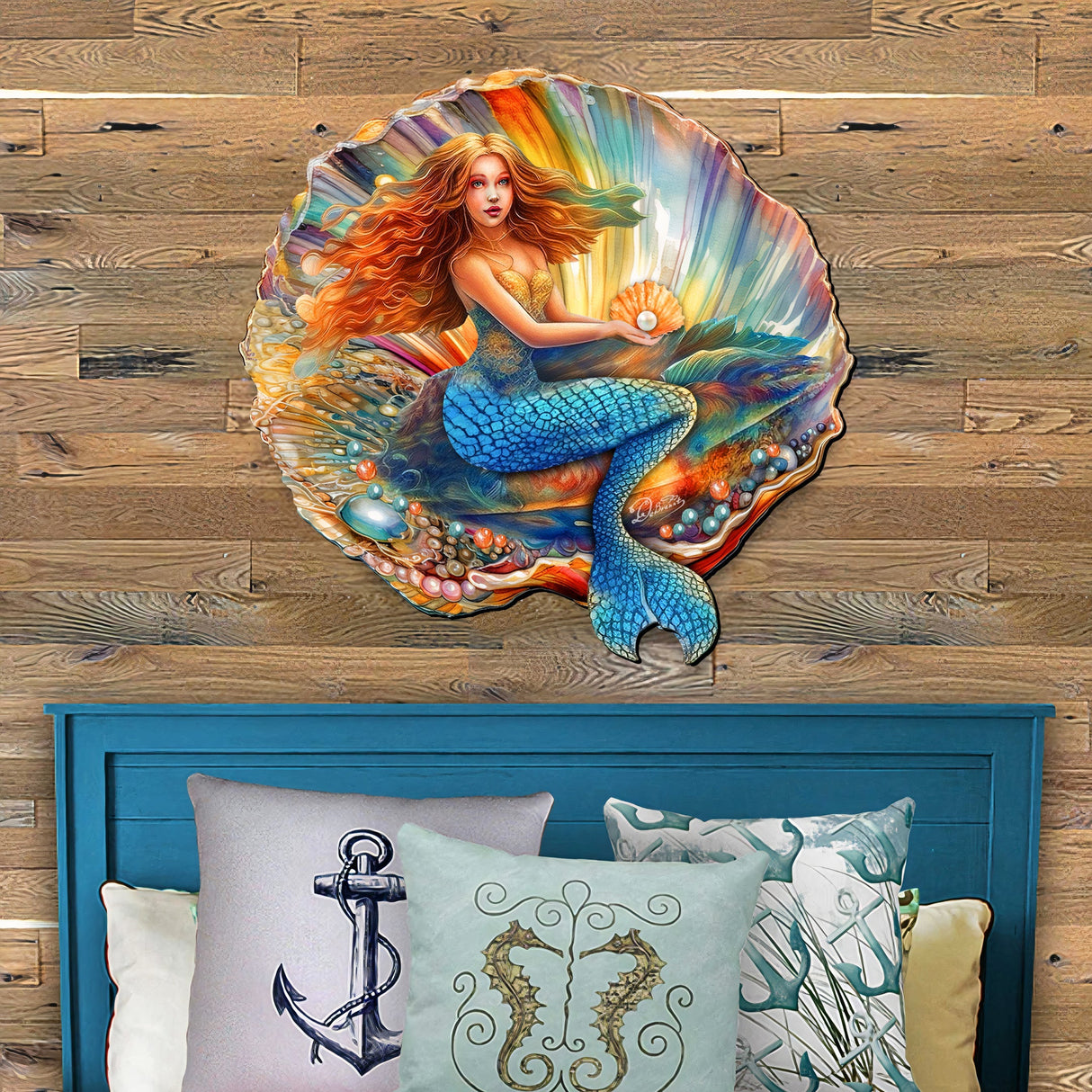 Mermaid in the Shell Holiday Door Decor by G. Debrekht - Coastal Holiday Decor - 8688200H