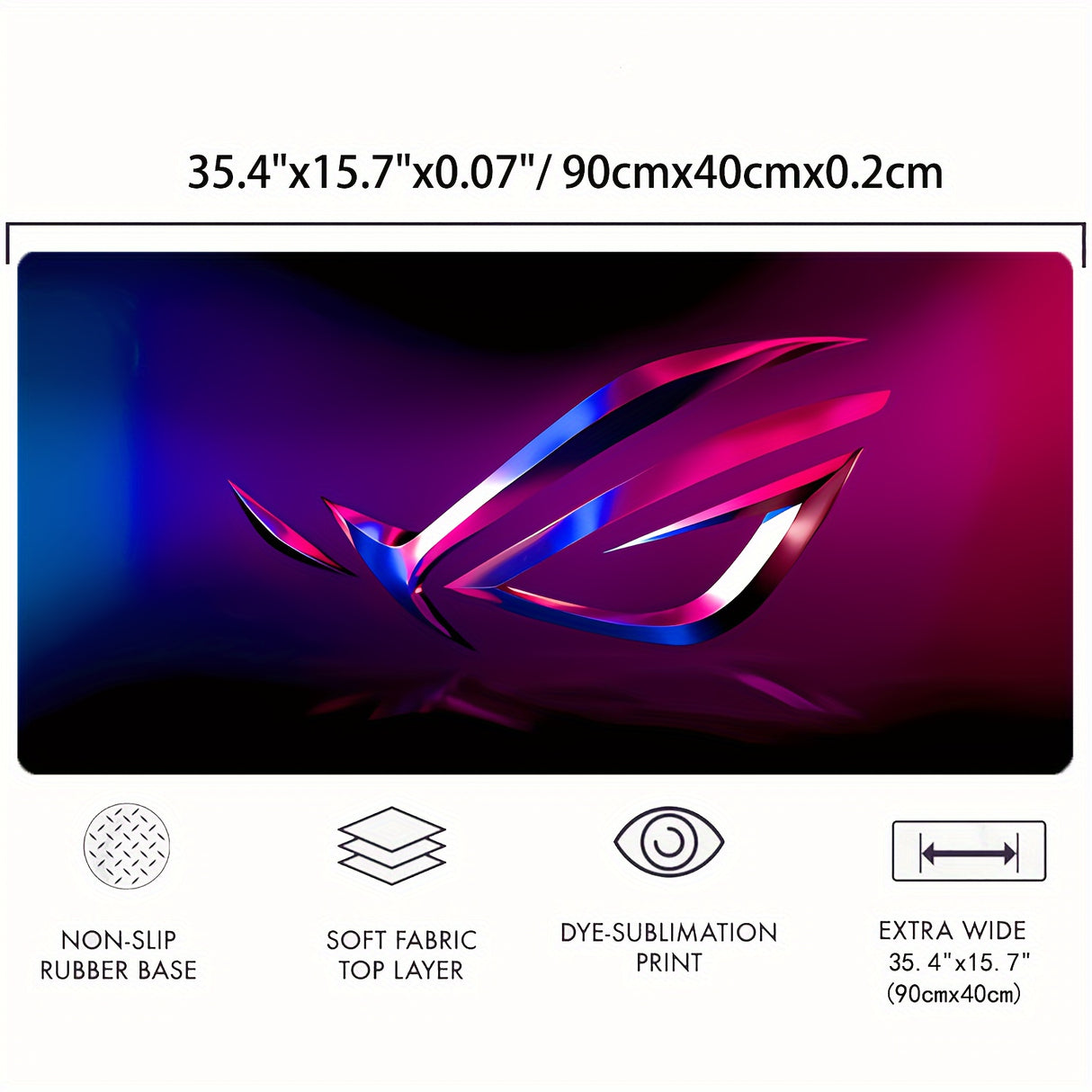 ASUS ROG Large Gaming Mouse Pad - Non-Slip, Waterproof Rubber Base, Stitched Edges, Oblong Shape, Durable Deskpad Mat for Gaming