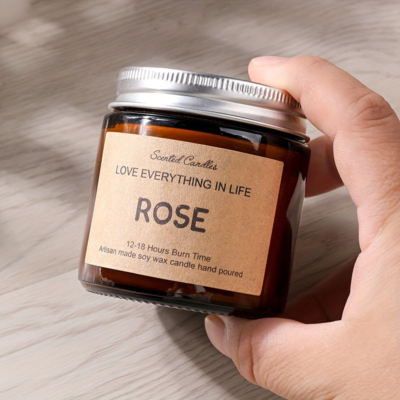 Vela artesanal con aroma a rosa, vertida a mano - Duración de 12 a 18 horas - Perfecta para el hogar, bodas o celebraciones de temporada