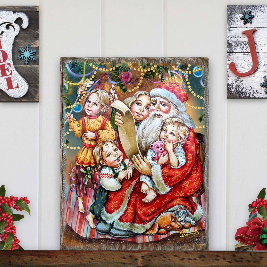 Lista de deseos: Arte mural de madera de Papá Noel de G. DeBrekht - Decoración navideña de muñeco de nieve de Papá Noel - 81291311B