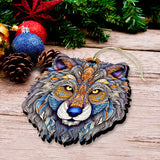 Ornamental Wolf Face Wooden Ornaments by G.Debrekht - Wildlife Holiday Decor - 8710125-2