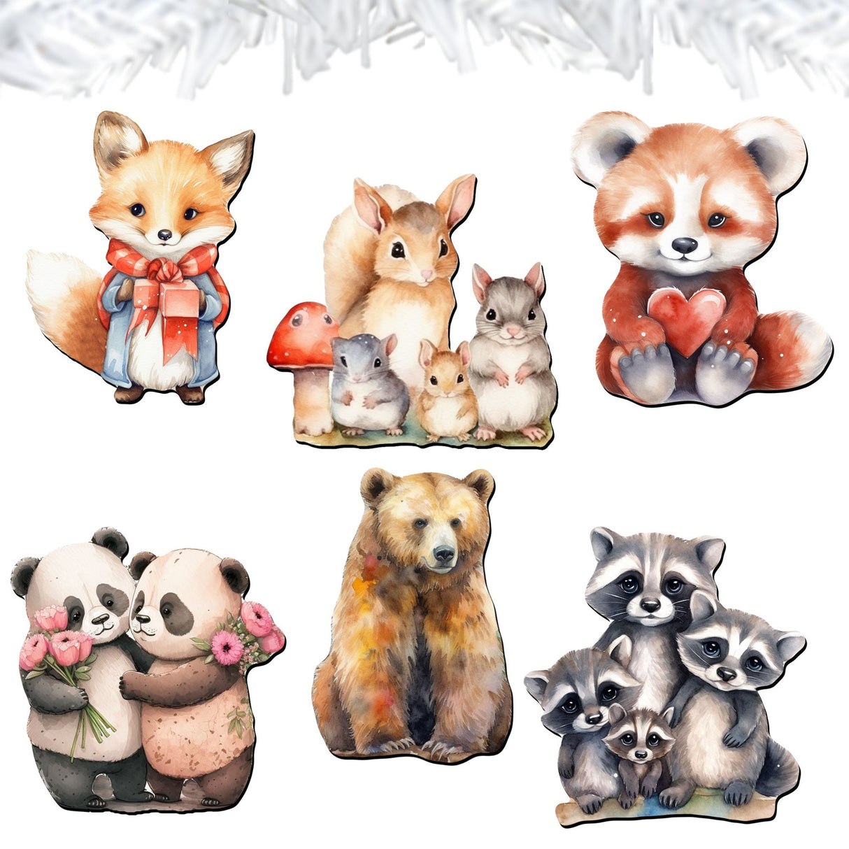Forest Animals Decorative Wooden Clip-on Ornaments Set of 6 by G. Debrekht - Christmas Decor - 8090021C-S6