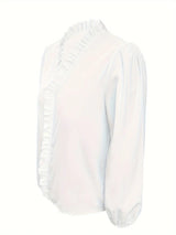 Pure Color Ruffle Hemline Shirt, Casual V-neck Long Sleeve Shirt. - Lootquake