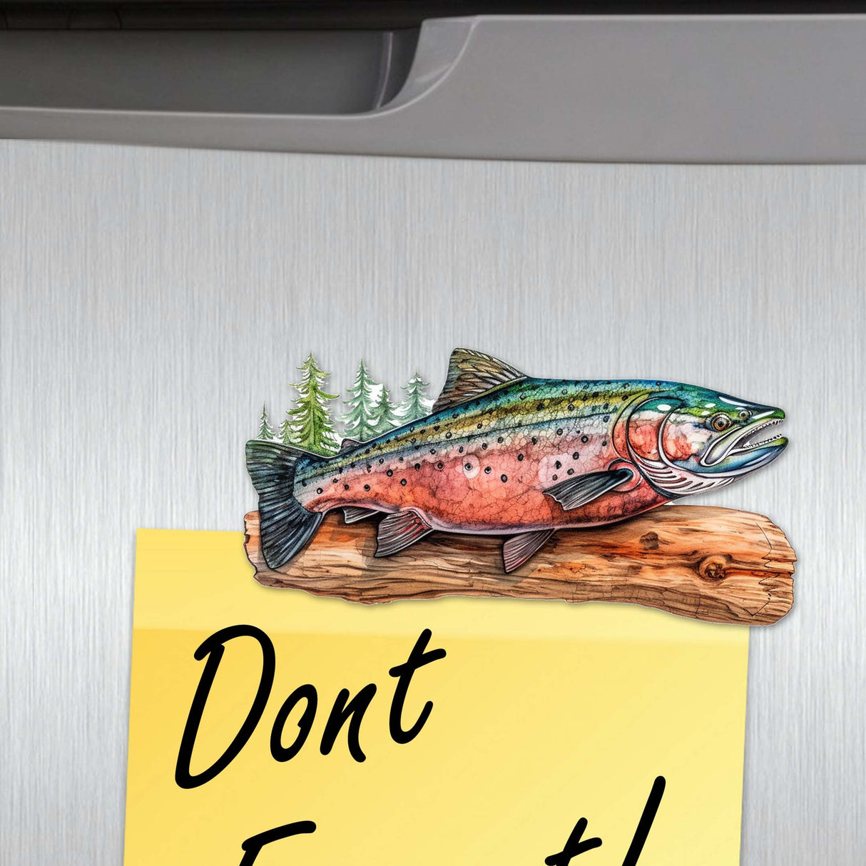 Juego de 6 imanes decorativos de madera "Wild Salmon Tales" de G. Debrekht - Decoración costera con fauna - 8090109G-S6