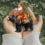 Adornos de madera de Papá Noel sobre oso negro, decoración navideña de muñeco de nieve - 8611064