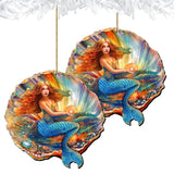 Nautical Christmas Decor - Mermaid in the Shell Wooden Ornaments by G.Debrekht Coastal Holiday Decor - 8688200
