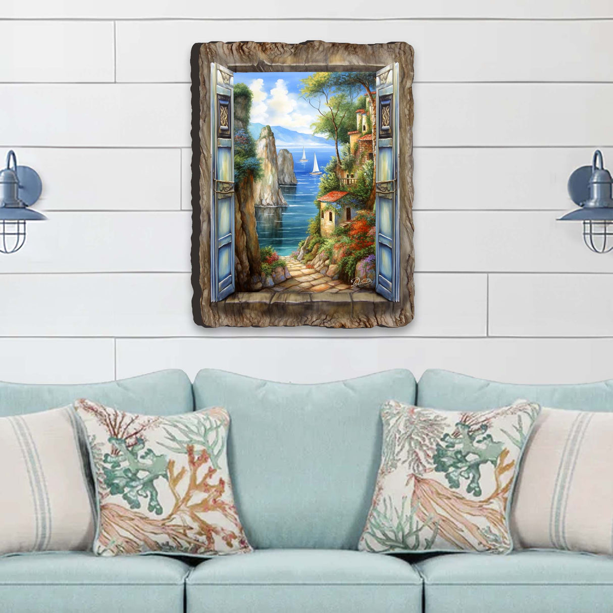 Arte mural con ventana de pueblo costero de G. DeBrekht Coastal Decor - 8492105W