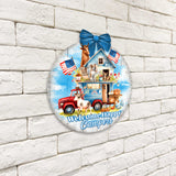 Letrero de bienvenida para campistas felices Letrero de bienvenida para puerta de entrada Pancarta de entrada principal Letrero de bienvenida - Decoración de porche delantero de madera - 933114H