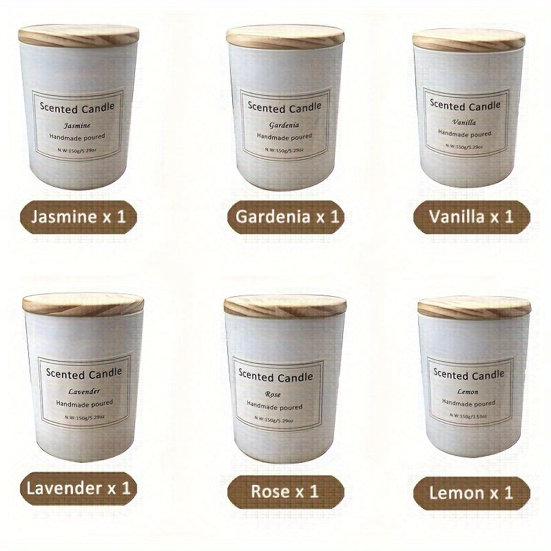 6 bouteilles, bougie parfumée, 150 g (5,29 oz), bougie sans fumée, 45 heures de combustion, vanille, jasmin, lavande, maison, coffret cadeau en verre blanc, mariage, anniversaire, Halloween, Thanksgiving, Noël, maman, amie, épouse, sœur, femmes H