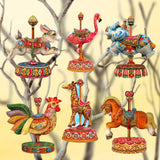 Carousel Decorative Wooden Clip-on Ornaments Set of 6 by G. Debrekht - Christmas Decor - 8090137C-S6