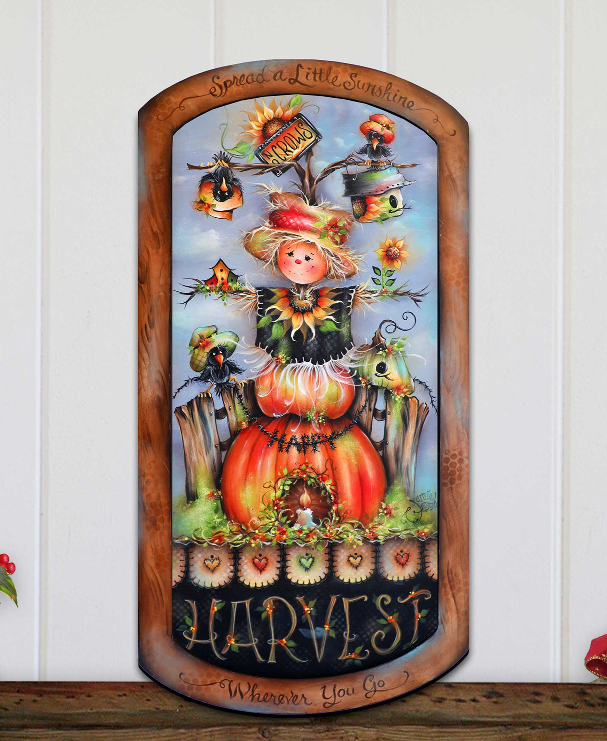 Harvest Pumpkin Scarecrow Holiday Door Decor by Jamie Mills-Price - Thanksgiving Decor - 8611075H-MP