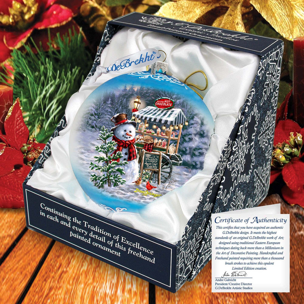 Hot Cocoa Magic - Frosty Fun Lg Glass Ornament by D. Gelsinger - Christmas Santa Snowman Decor - 73935-DG