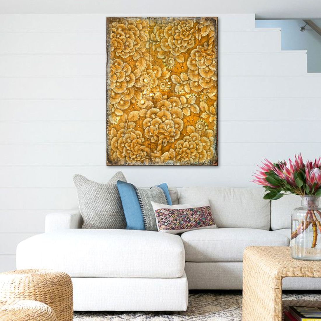 Arte mural de madera Amali de G. DeBrekht - Decoración floral ornamental - 95013B