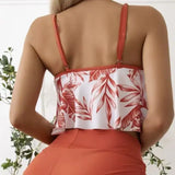 Ladies' Asymmetrical Plant Printed Camisole Top With Drawstring Details, Sexy Hip Hugging Shorts, Vacation Style Two-piece Set - Lootquake