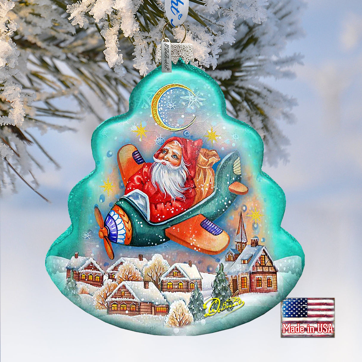 Christmas Aviator Glass Ornament by G. DeBrekht - Christmas Santa Snowman Decor - 762-017