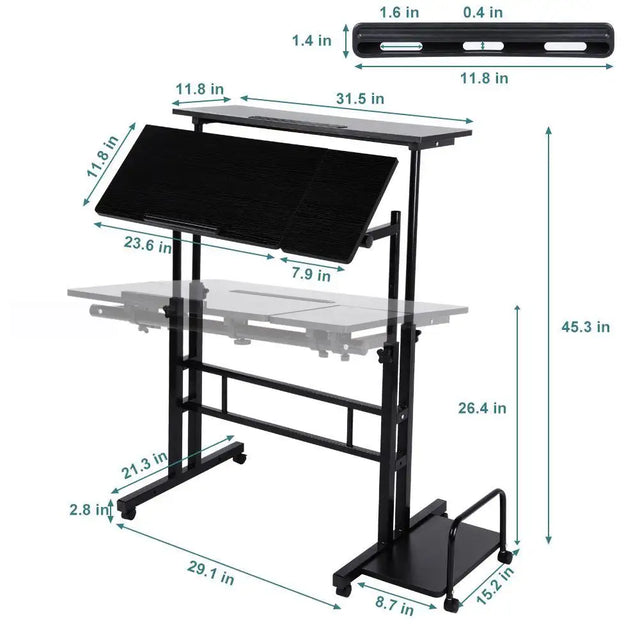 Mobile Standing Computer Workstation Home Office Desk with Wheels and Host Shelf - Lootquake