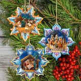 Nativity Snowflake Wooden Ornaments Set of 3 by G. Debrekht - Nativity Holiday Decor - 8090153-S3