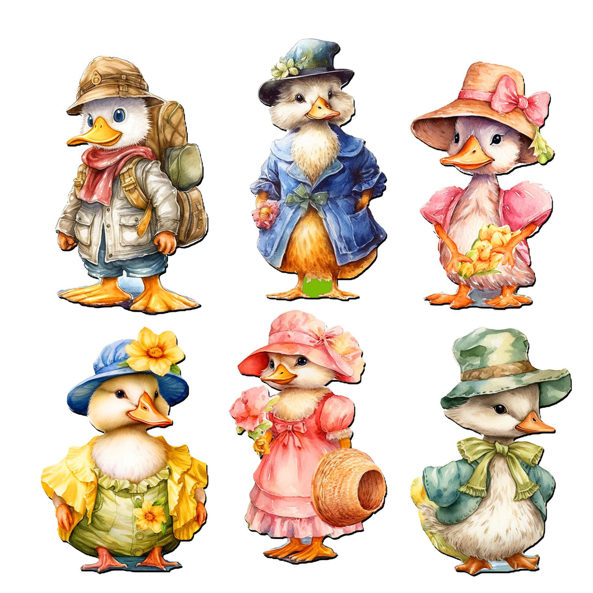 Easter Ducks Decorative Wooden Clip-on Ornaments Set of 6 by G. Debrekht - Easter Decor - 8090043C-S6