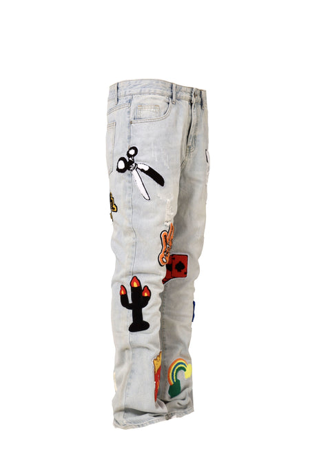 Light Color Irregular Towel Embroidered Slim Straight-leg Denim Trousers - Lootquake