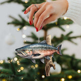 Adornos de madera de salmón rojo de Alaska de G.Debrekht - Decoración navideña con temática de vida silvestre - 8710109-3