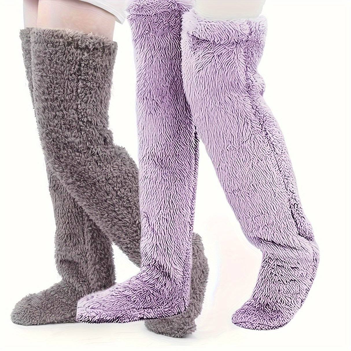 Calcetines afelpados hasta el muslo para parejas: medias de punto cálidas y duraderas por encima de la rodilla, de fácil cuidado.