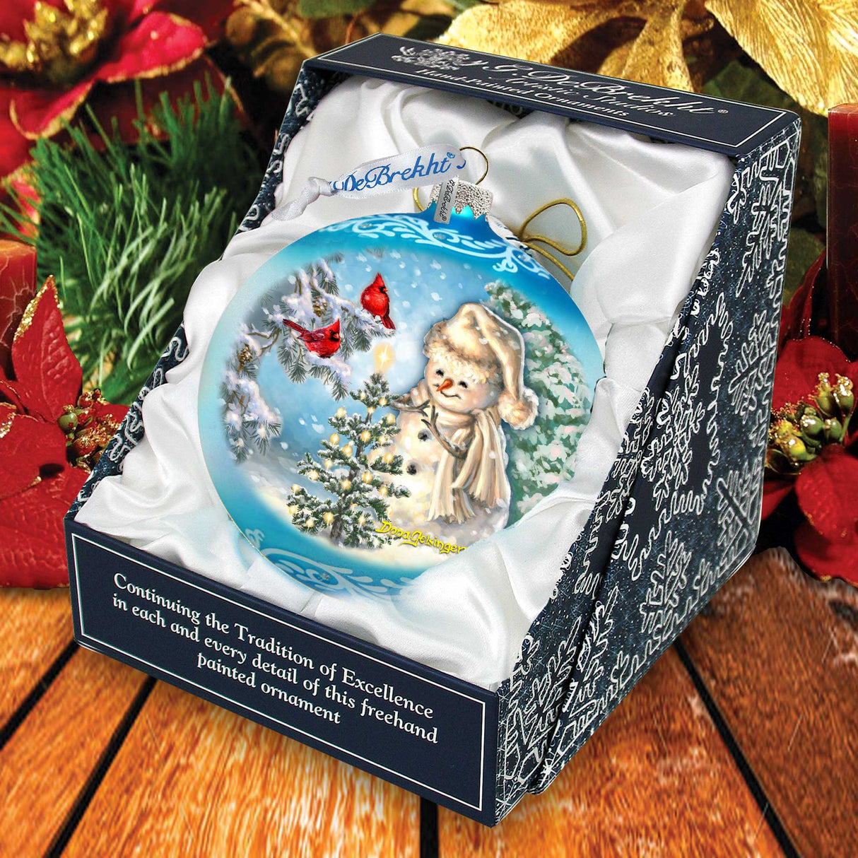 Adorno de cristal grande con forma de muñeco de nieve brillante en azul de Gelsinger - Decoración navideña - 73926B-DG