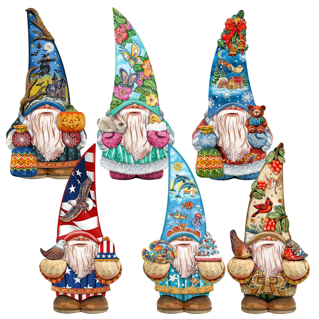 Holiday Gnomes Decorative Wooden Magnets Set of 6 by G. Debrekht - Christmas Decor - 8090138G-S6