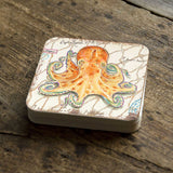 Octopus Coastal Wooden Cork Coasters Gift Set of 4 by Nature Wonders - Coastal Sea-Life Decor - 8198626C-S4