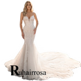 Customizable Mermaid Wedding Dress - Backless Beaded Bridal Gown with V-Neck