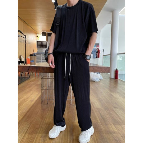 Drapey Short Sleeve Trousers Casual Two Piece Suit - Lootquake