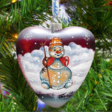 Snowman Heart Glass Ornament by G. DeBrekht - Christmas Santa Snowman Decor - 73331