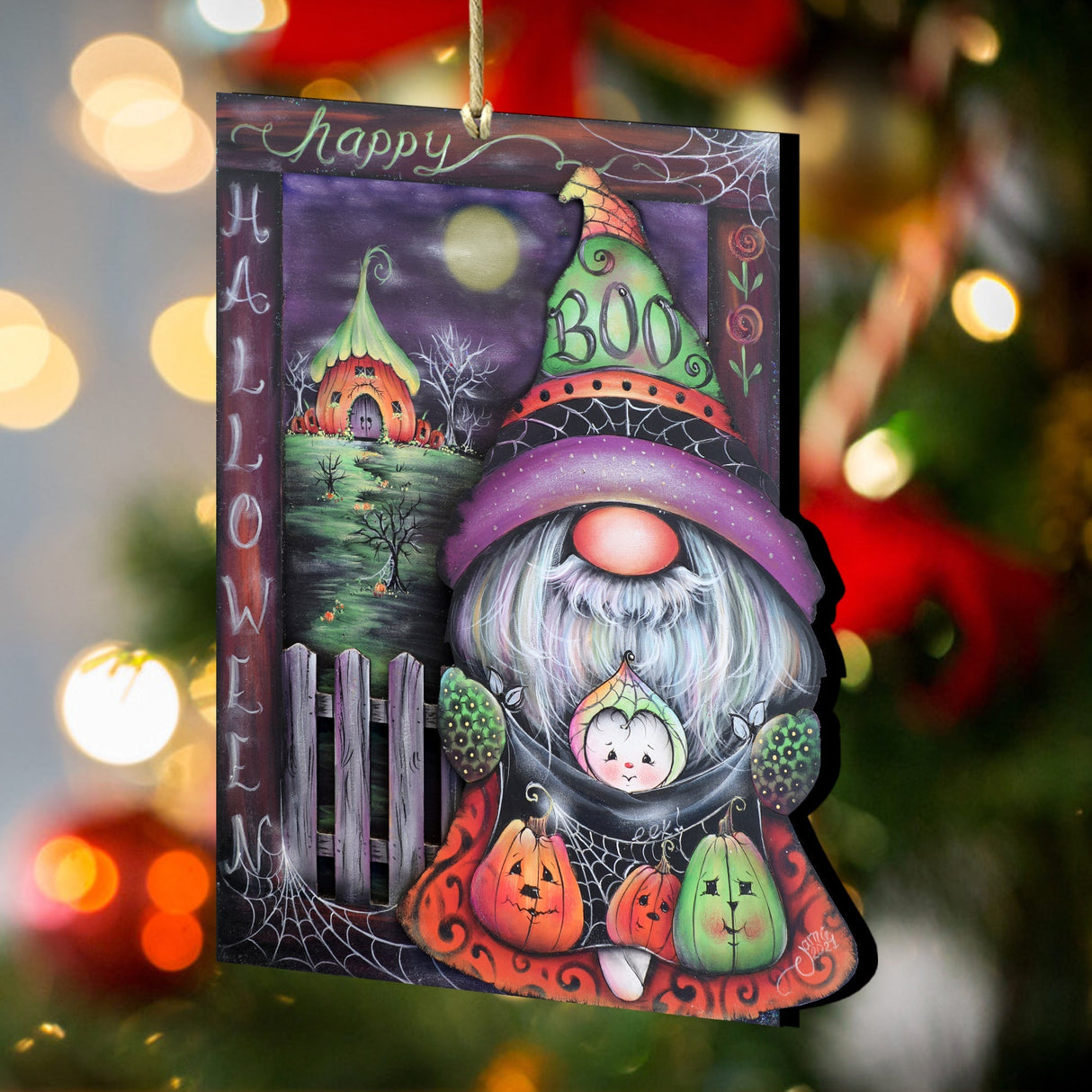 Boo Halloween Gnome Wooden Ornaments by Jamie Mills-Price Halloween Decor - 8611077-MP