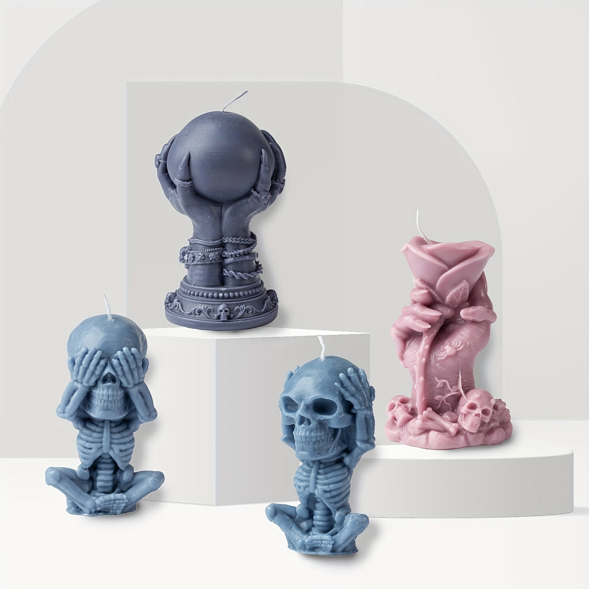 Lot de 4 bougies créatives en forme de crâne, parfumées pour Halloween, aromathérapie artisanale pour une décoration intérieure effrayante, coffret cadeau d'Halloween