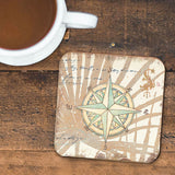 Compass Coastal Wooden Cork Coasters Gift Set of 4 by Nature Wonders - Coastal Sea-Life Decor - 8198620C-S4
