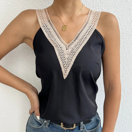 Women's V-neck Lace Patchwork Casual Vacation Daily Vest Top - Lootquake