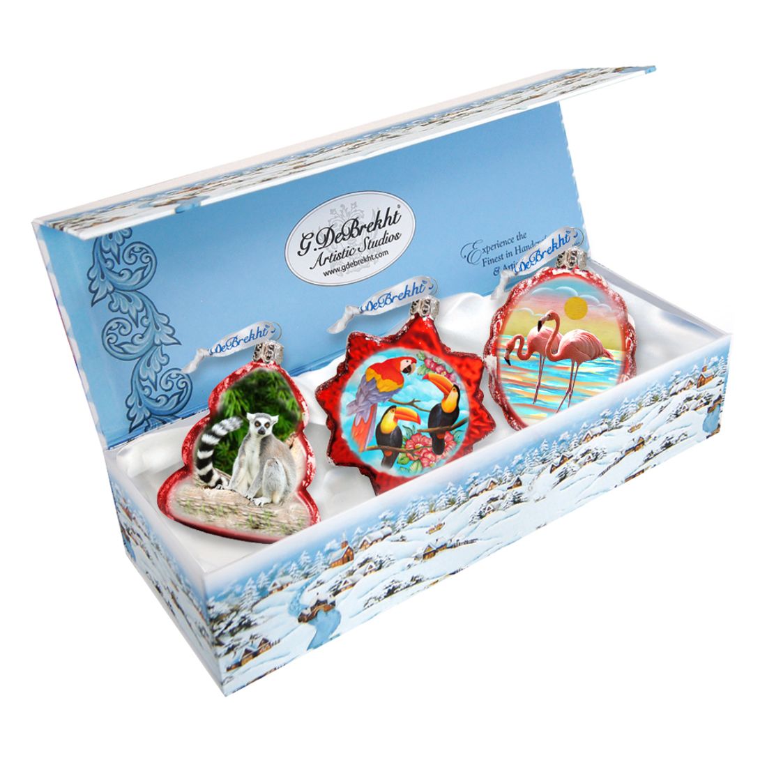 Juego de 3 adornos tropicales de vidrio de mercurio de G. DeBrekht - Decoración costera navideña - 770125S3