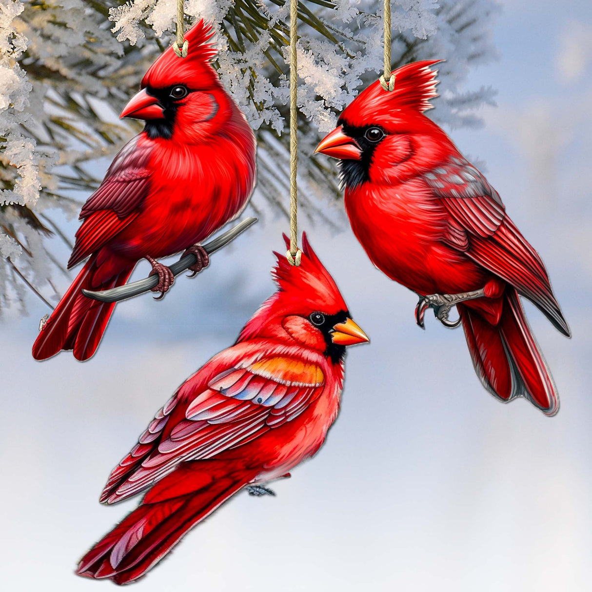 Cardinals Decorative Wooden Ornaments Set of 3 by G. Debrekht - Nature Wildlife Decor - 8091000-S3