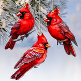 Cardinals Decorative Wooden Ornaments Set of 3 by G. Debrekht - Nature Wildlife Decor - 8091000-S3