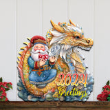 Decoración navideña para puerta con Papá Noel y dragón, fechada en 2024, de G. Debrekht - Decoración navideña con Papá Noel y muñeco de nieve - 8611088H